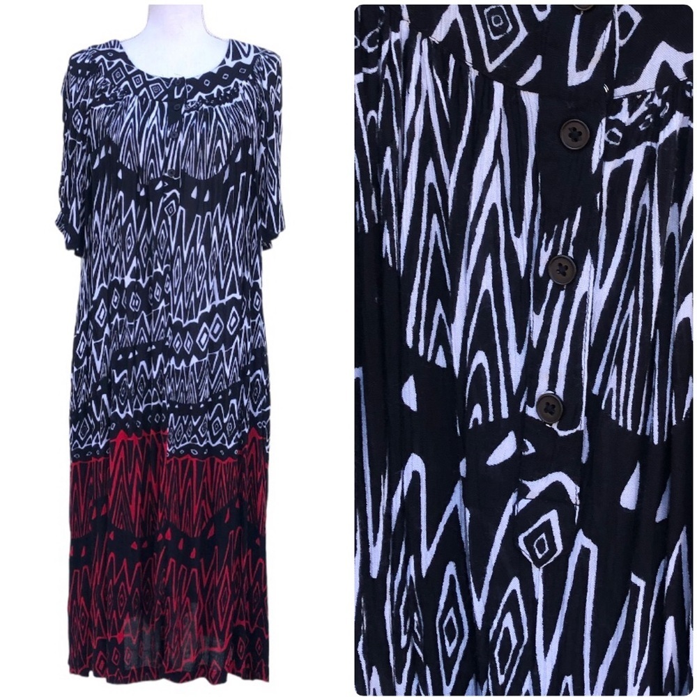 Go Softly batik mumu lounge patio house dress M